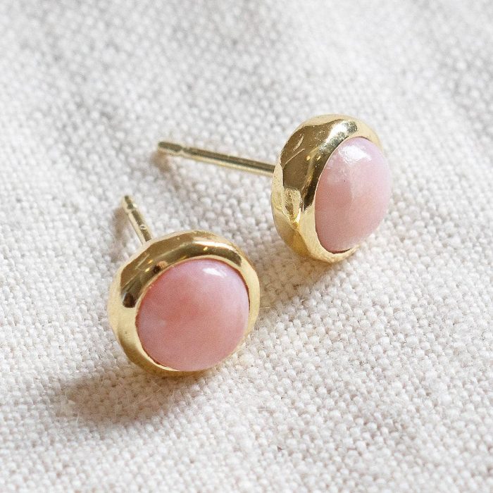 Pink Opal Silver or Gold Stud Earrings - Image 7