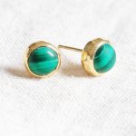 Genuine Malachite Silver or Gold Stud Earrings - Image 3