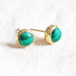 Genuine Malachite Silver or Gold Stud Earrings - Image 4