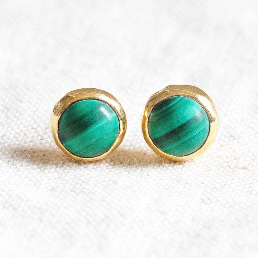 StudioSession-25519-3 Genuine Malachite Silver or Gold Stud Earrings - Image 1