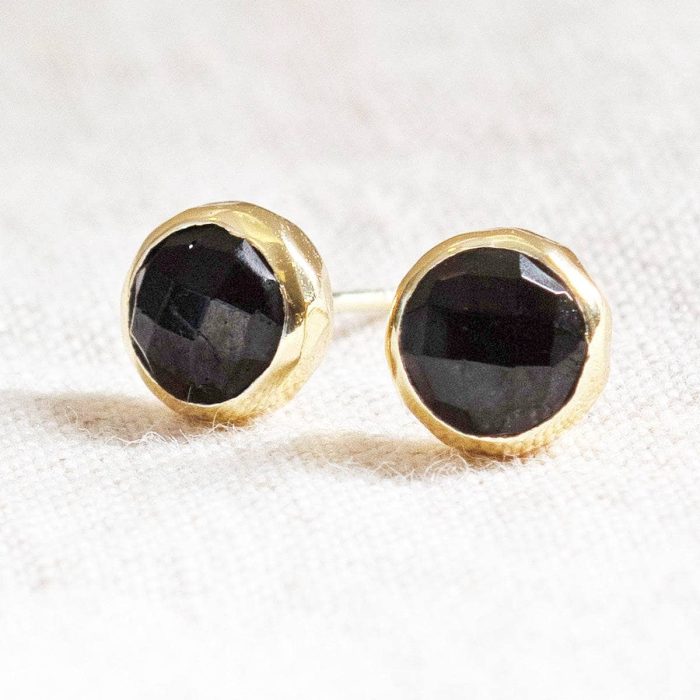 Black Tourmaline Silver or Gold Stud Earrings - Image 3