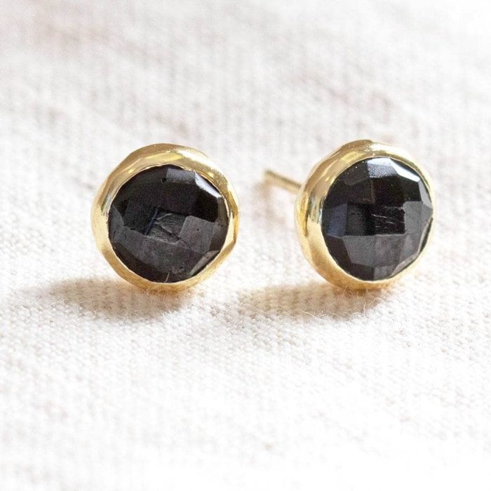 Black Tourmaline Silver or Gold Stud Earrings - Image 1