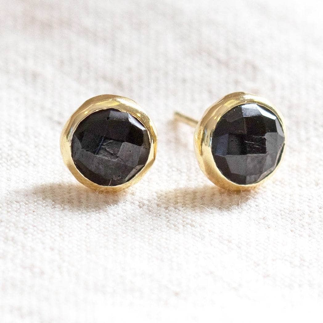 StudioSession-25561-3 Black Tourmaline Silver or Gold Stud Earrings - Image 1
