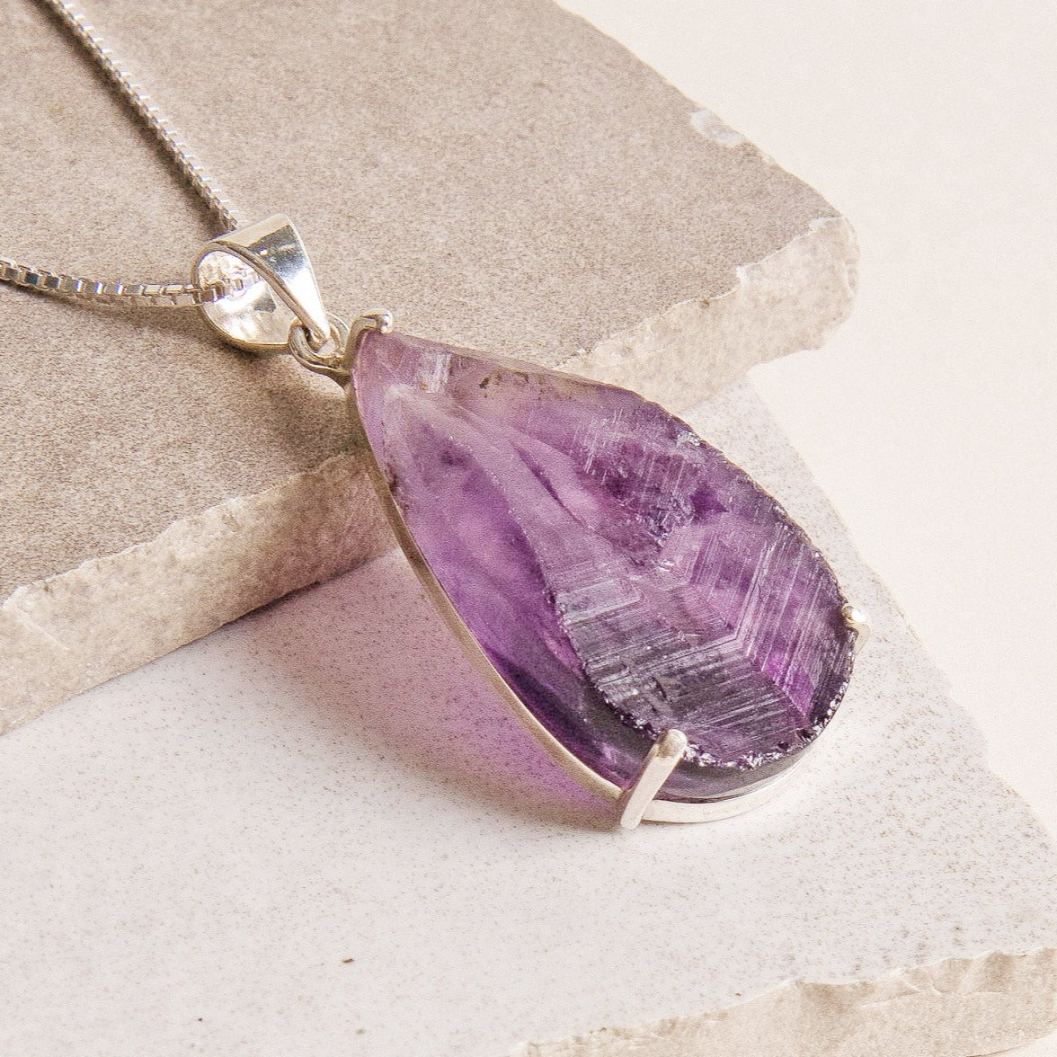 StudioSession-30524-3 Raw Amethyst Teardrop Gemstone Pendant - Image 5