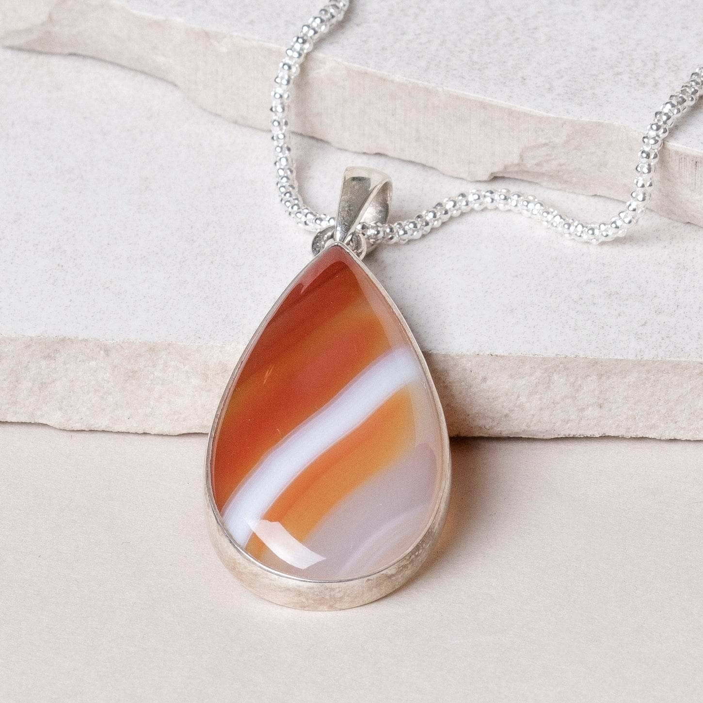 TR-19-2 Carnelian Banded Agate Teardrop Pendant Necklace - Image 3
