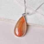 Carnelian Banded Agate Teardrop Pendant Necklace - Image 8