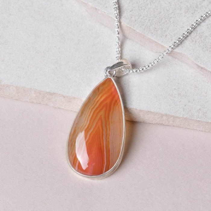 Carnelian Banded Agate Teardrop Pendant Necklace - Image 8