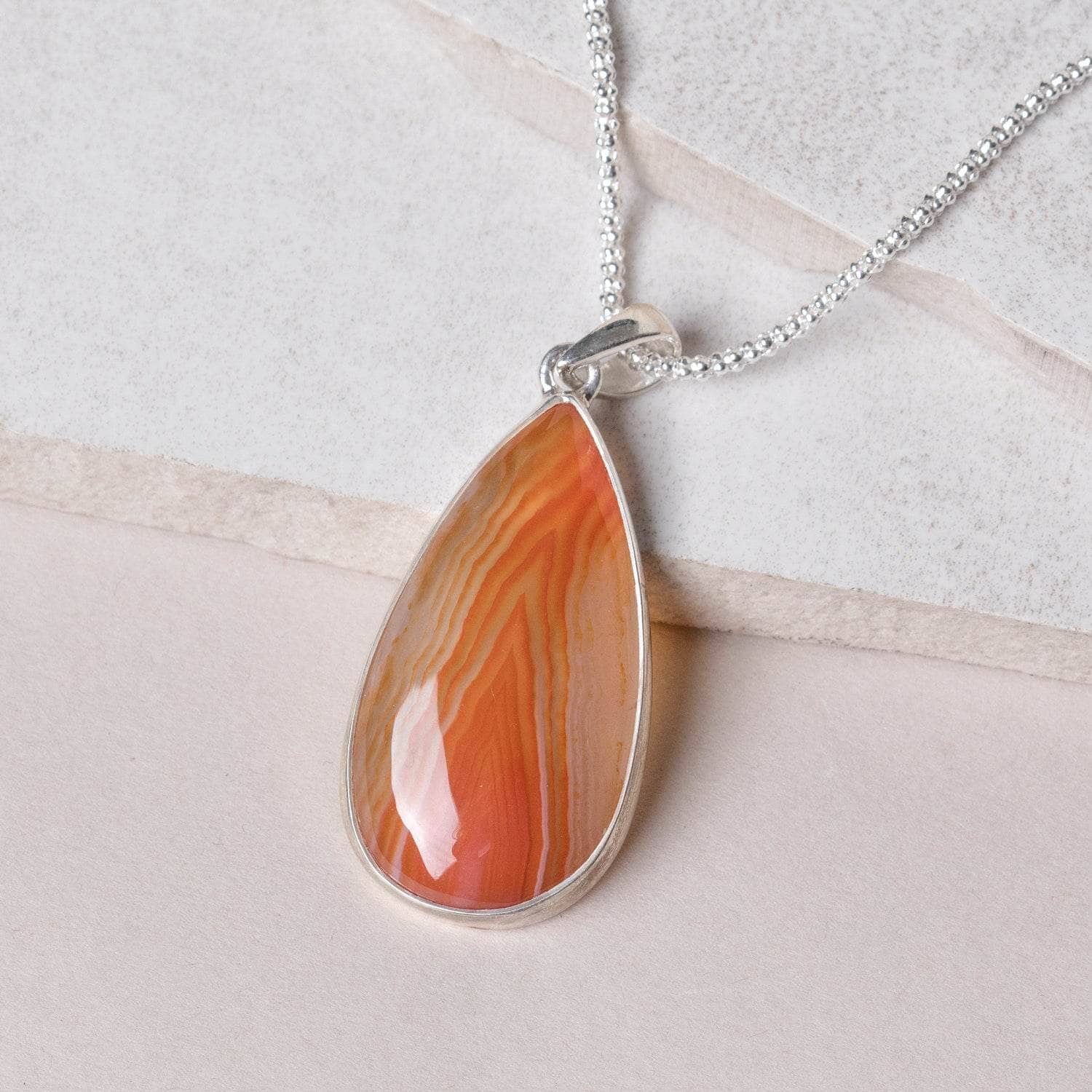 TR-32-2 Carnelian Banded Agate Teardrop Pendant Necklace - Image 8