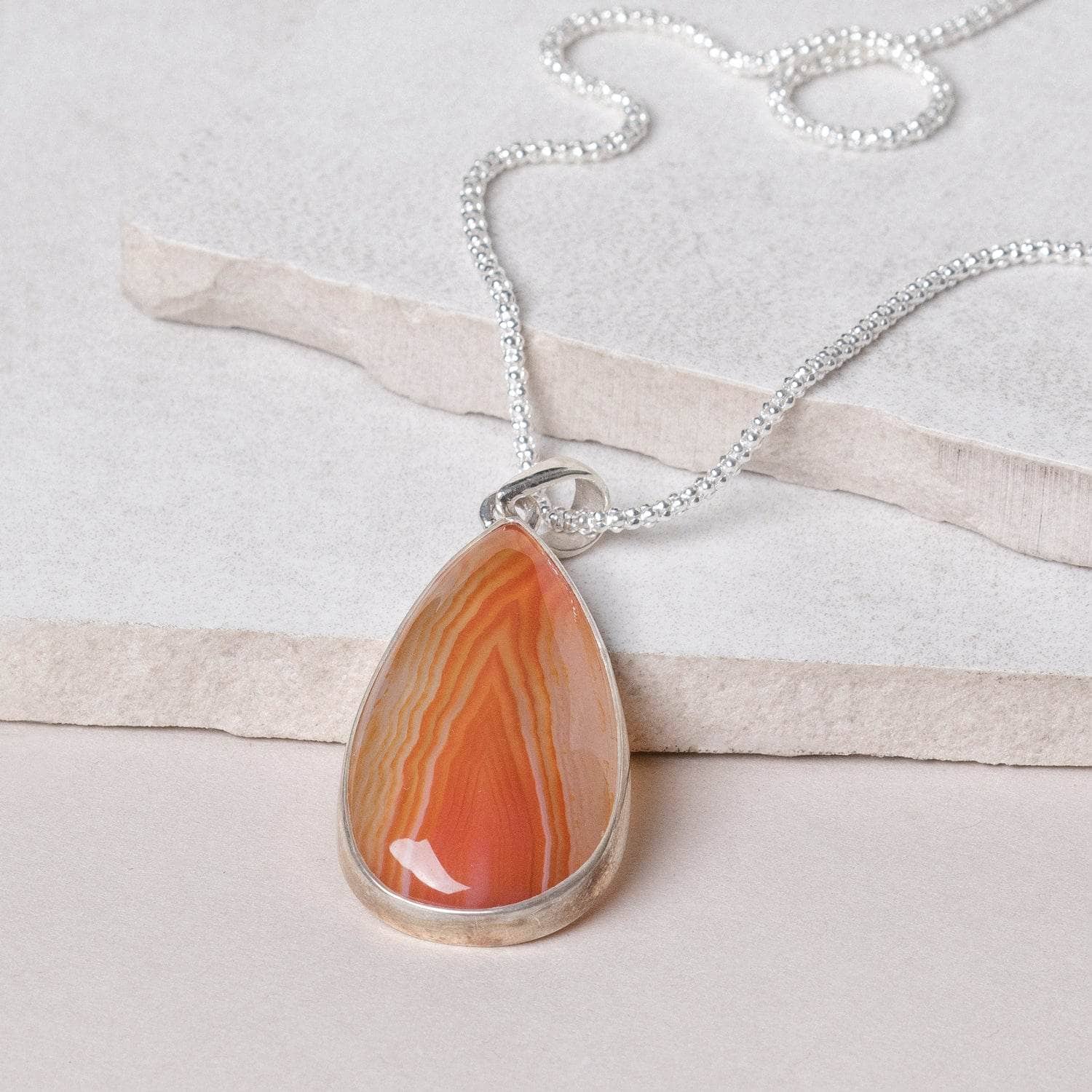 TR-32 Carnelian Banded Agate Teardrop Pendant Necklace - Image 9