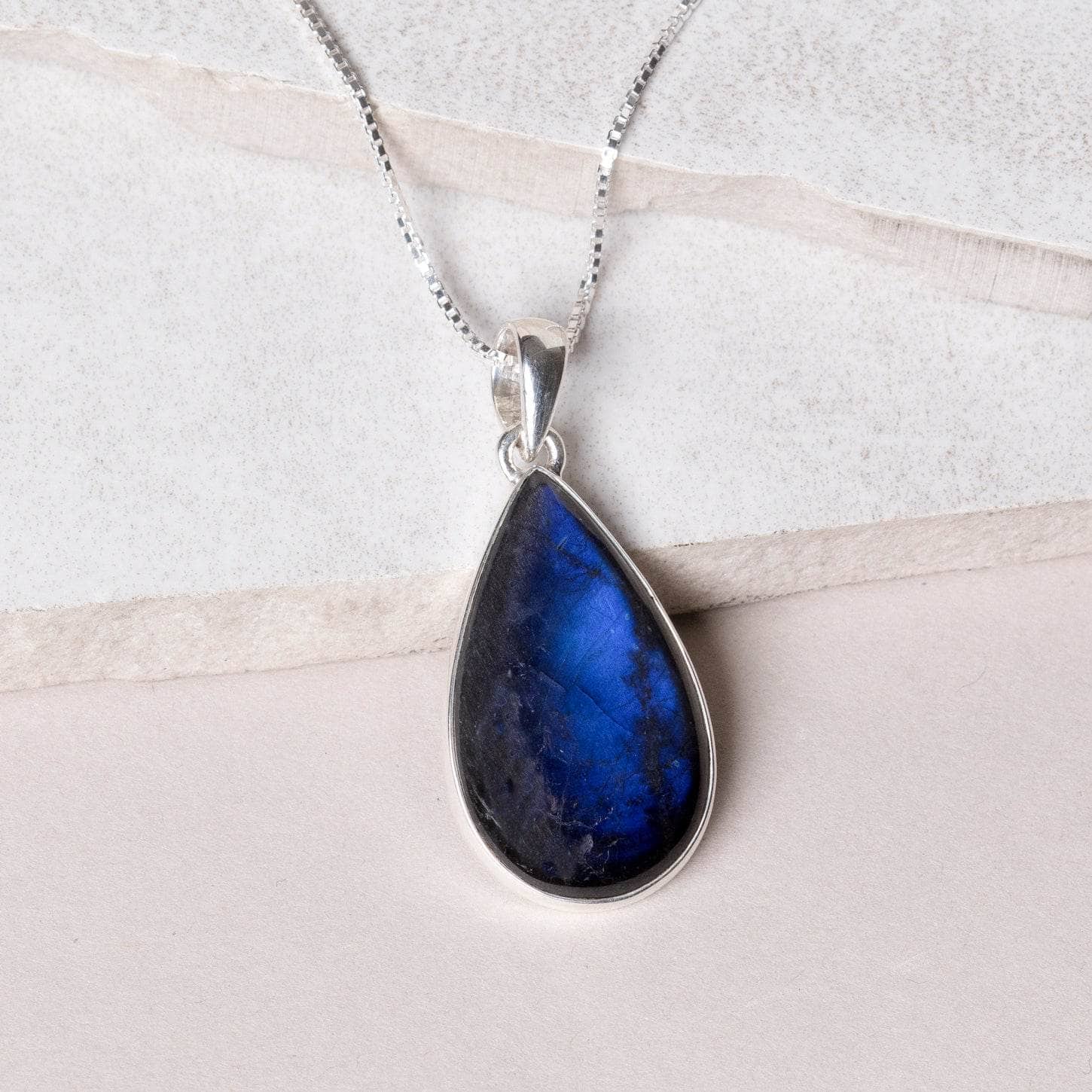 TR-553-4 Genuine Labradorite Teardrop Pendant Necklace - Image 13