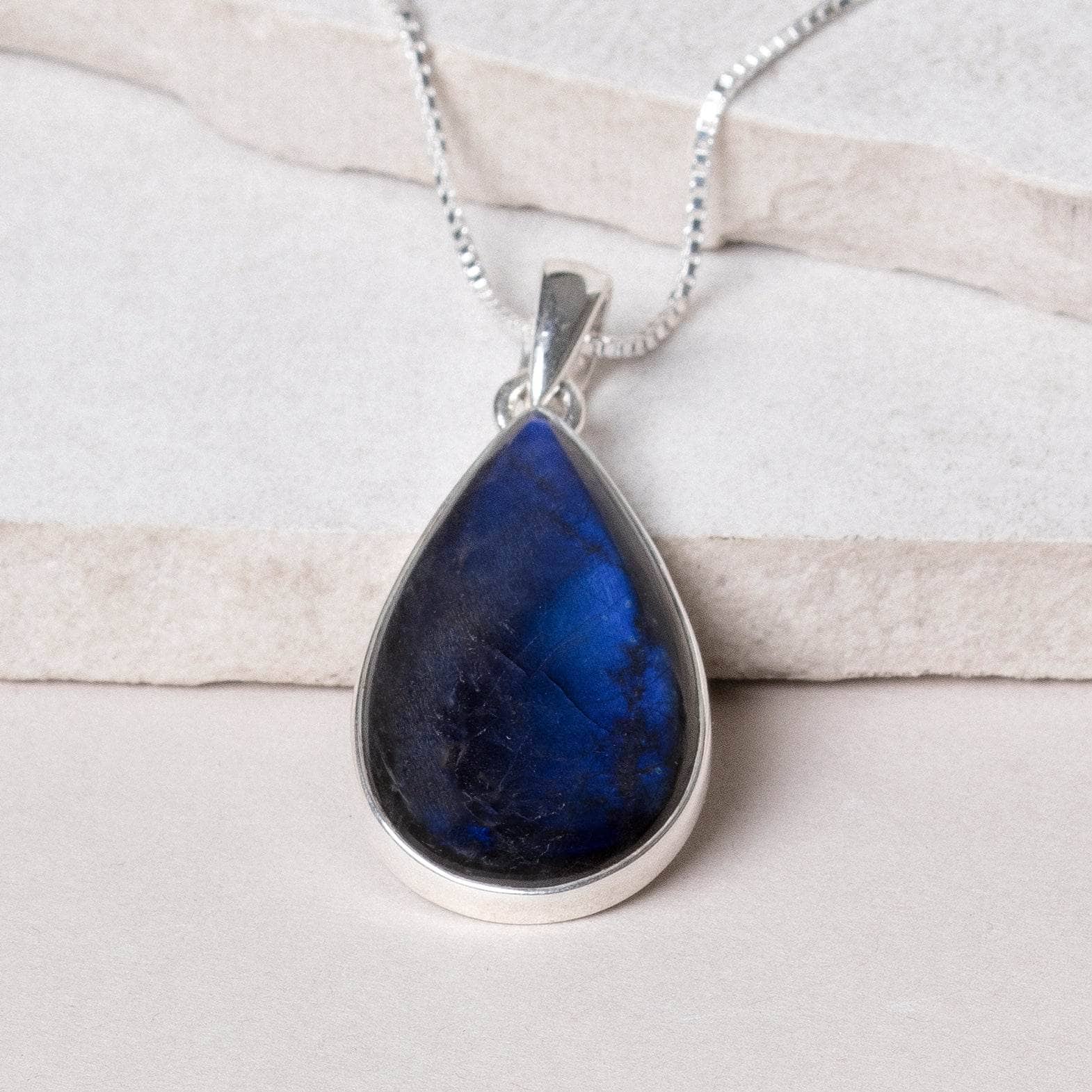 TR-553 Genuine Labradorite Teardrop Pendant Necklace - Image 14