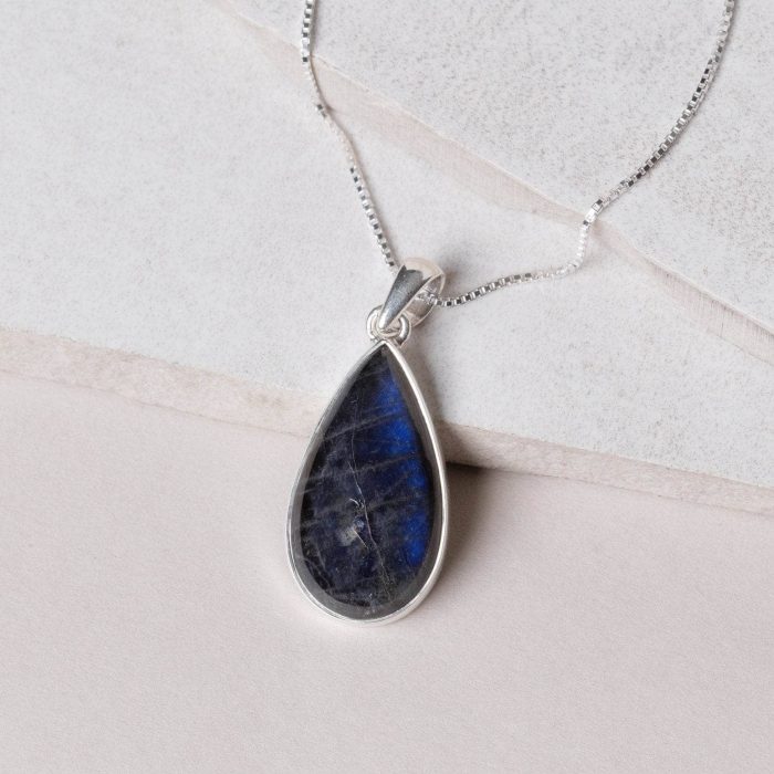 Genuine Labradorite Teardrop Pendant Necklace - Image 3
