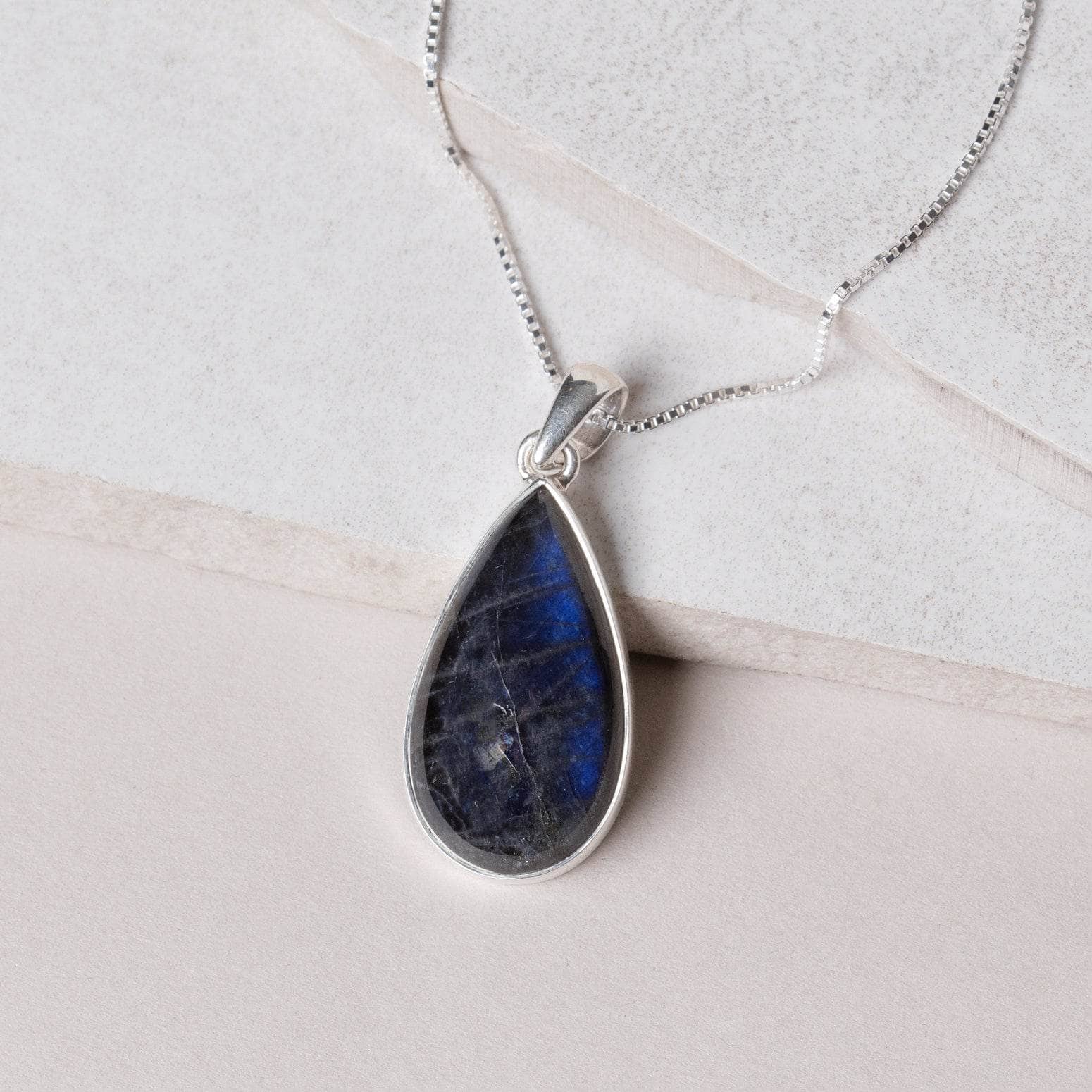 TR-554-2 Genuine Labradorite Teardrop Pendant Necklace - Image 3