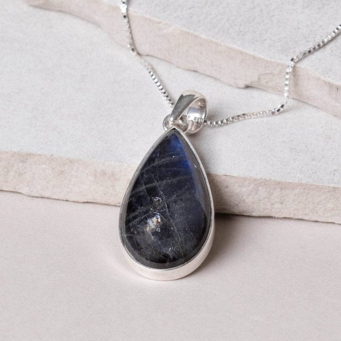 Genuine Labradorite Teardrop Pendant Necklace - Image 4