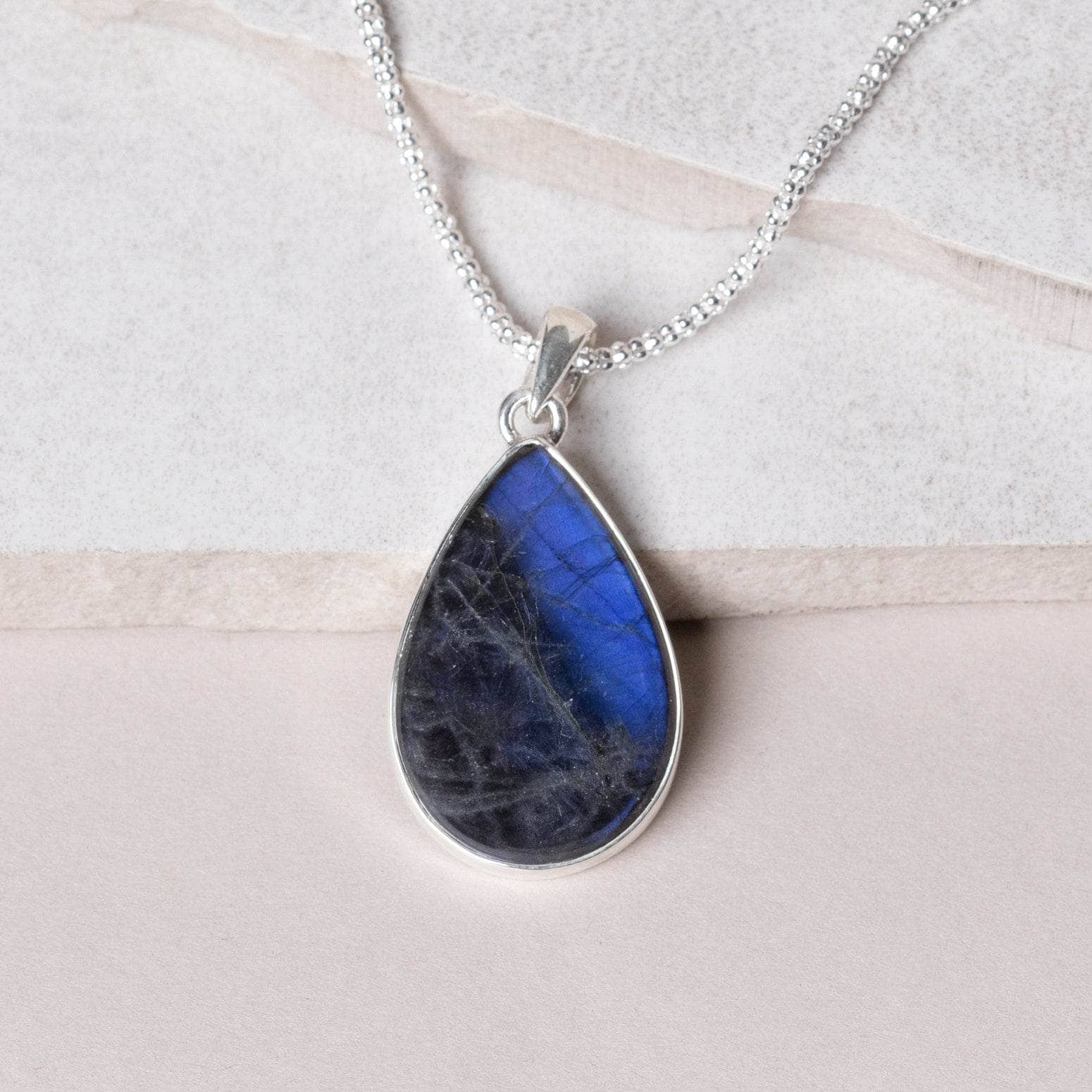 TR-555-2 Genuine Labradorite Teardrop Pendant Necklace - Image 18