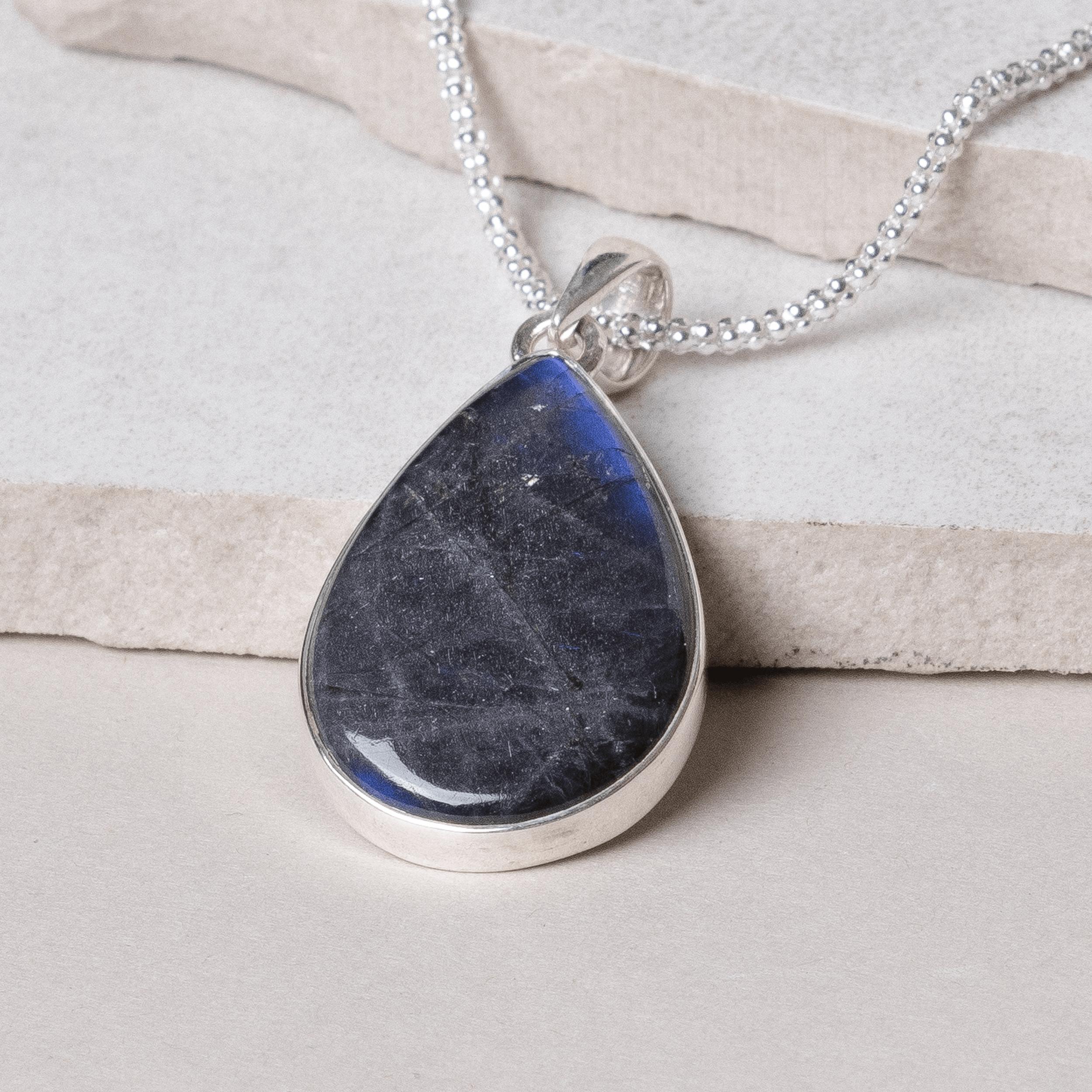 TR-555 Genuine Labradorite Teardrop Pendant Necklace - Image 19