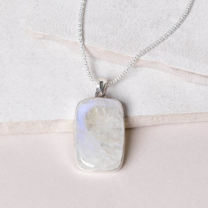 Rainbow Moonstone Rectangle Pendant Necklace - Image 9