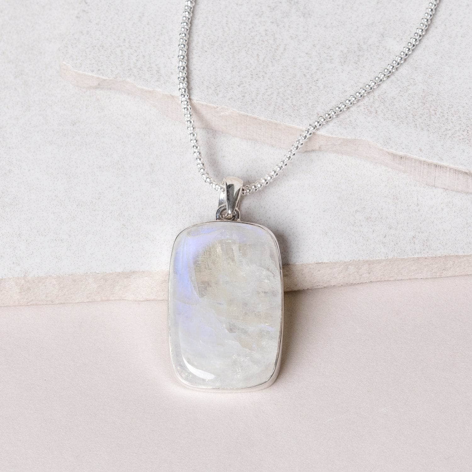 TR-557 Rainbow Moonstone Rectangle Pendant Necklace - Image 9
