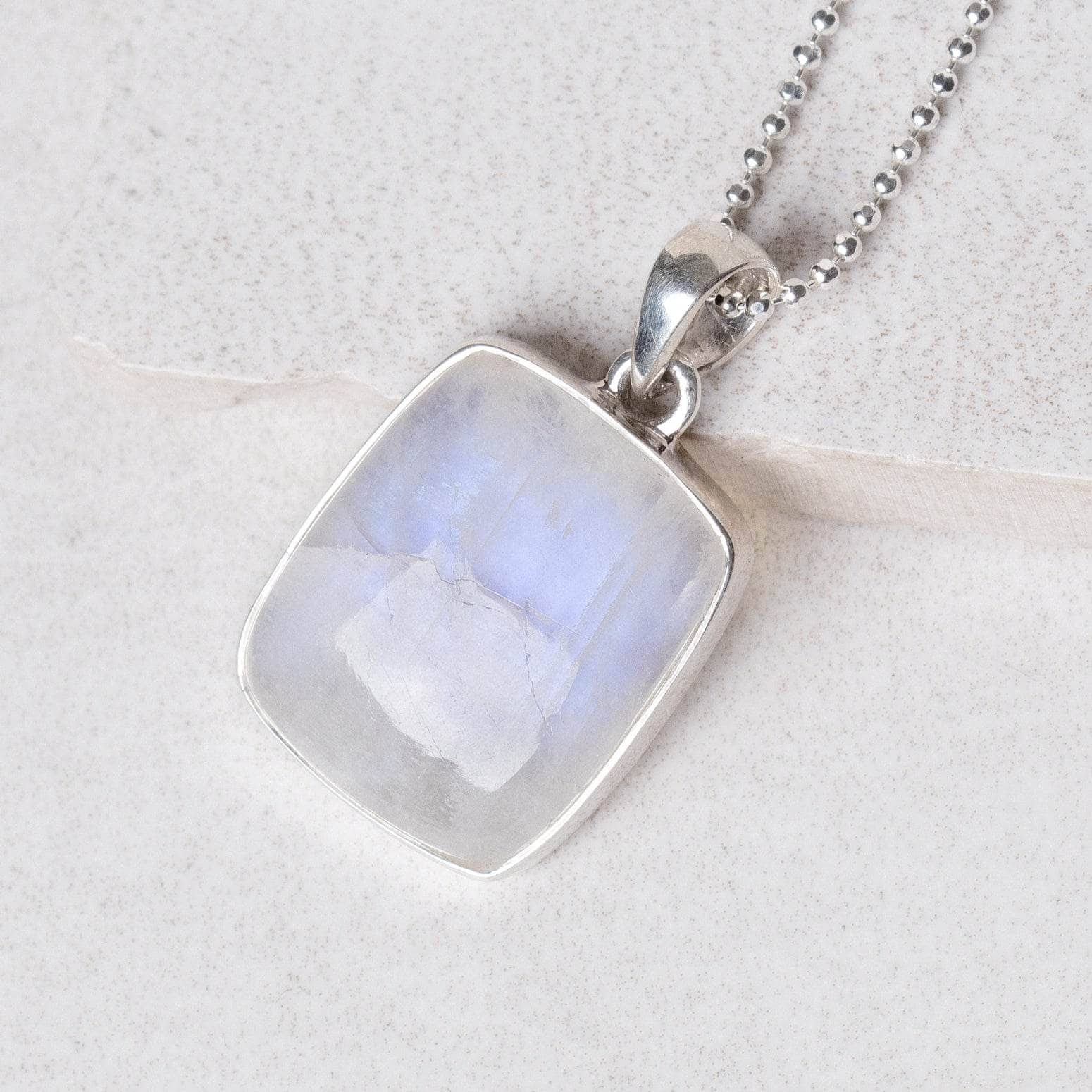 TR-562-2 Rainbow Moonstone Square Pendant Necklace - Image 4