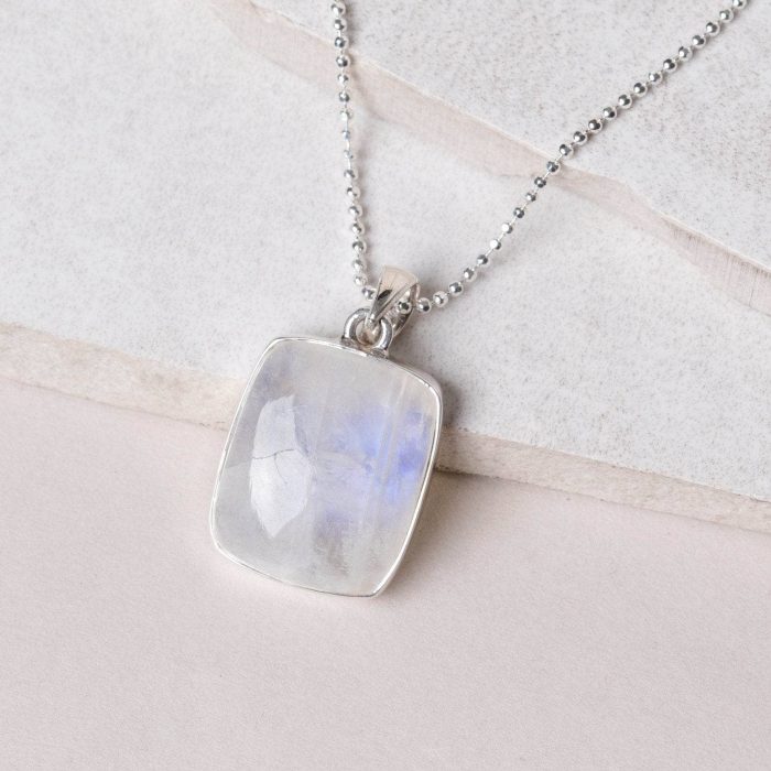 Rainbow Moonstone Square Pendant Necklace - Image 2