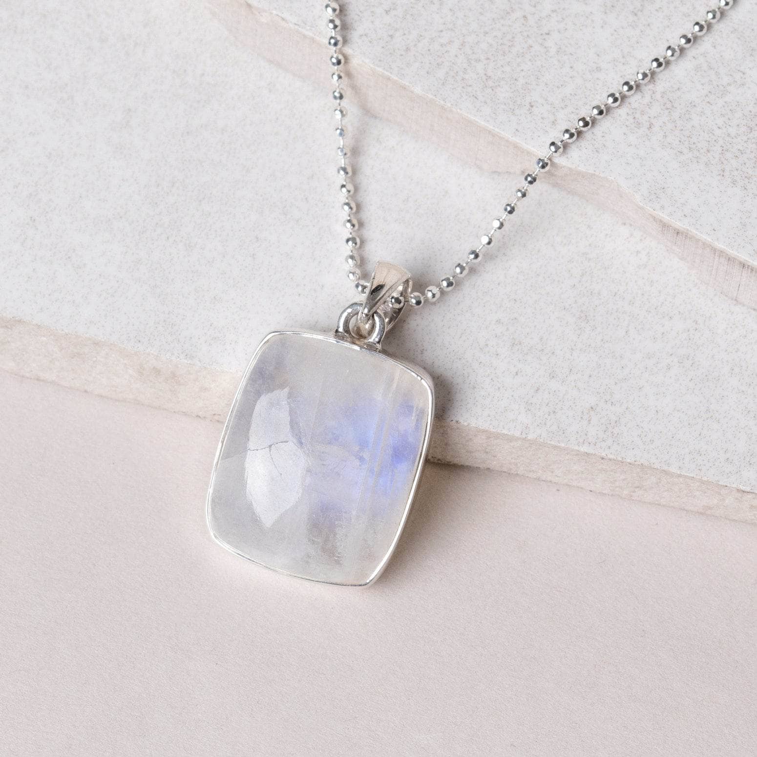 TR-562 Rainbow Moonstone Square Pendant Necklace - Image 2