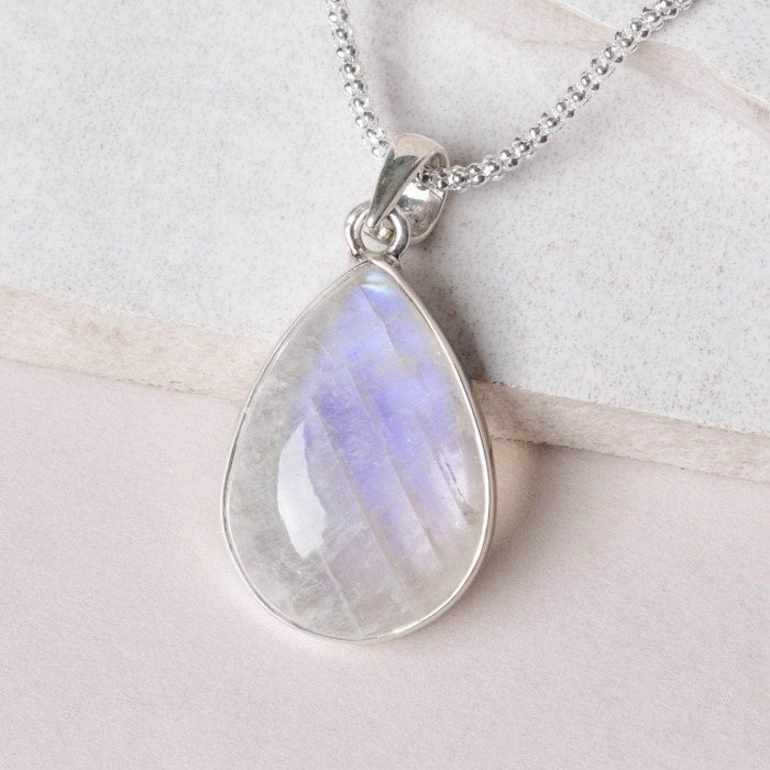 Rainbow Moonstone Teardrop Pendant Necklace - Image 2