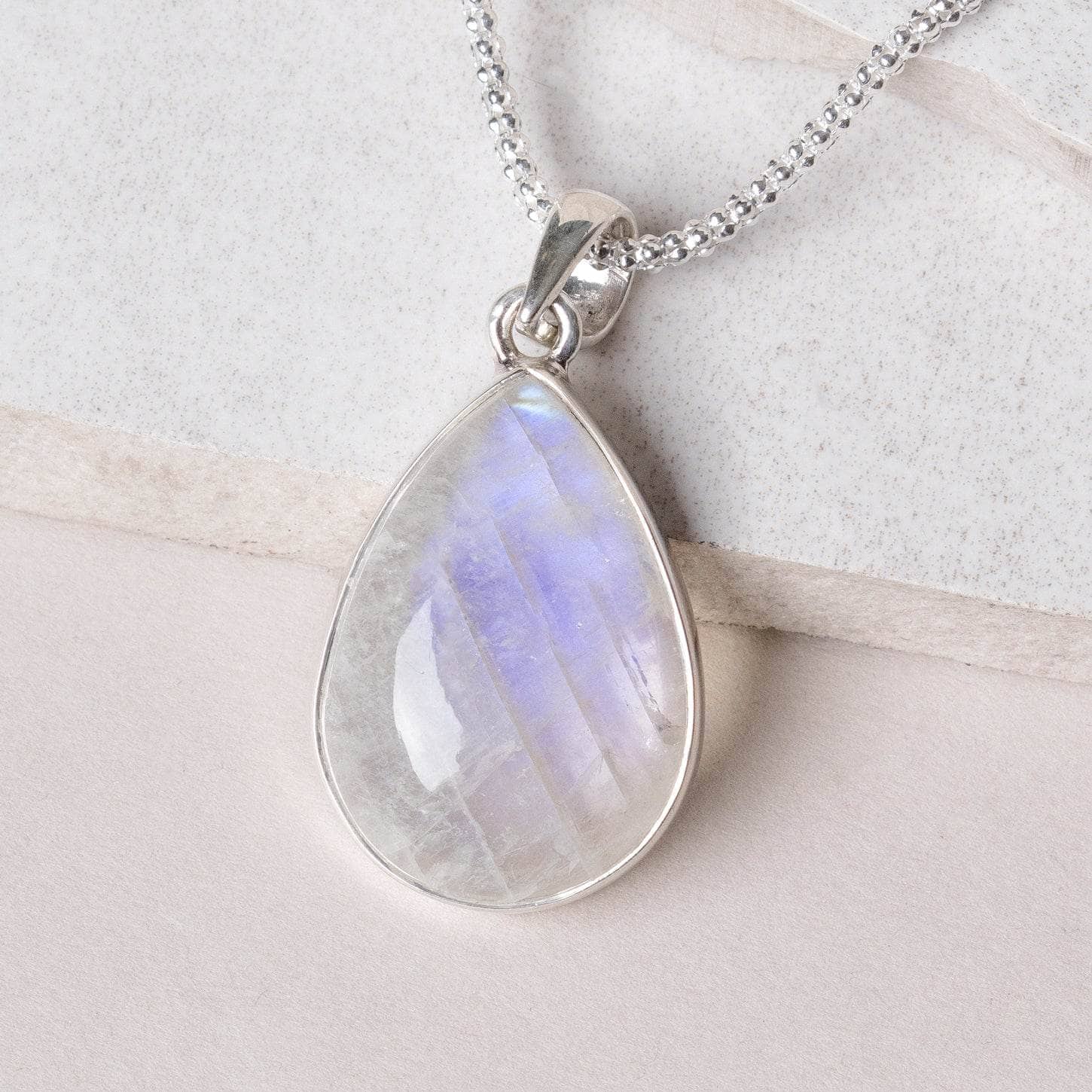 TR-570-2 Rainbow Moonstone Teardrop Pendant Necklace - Image 2