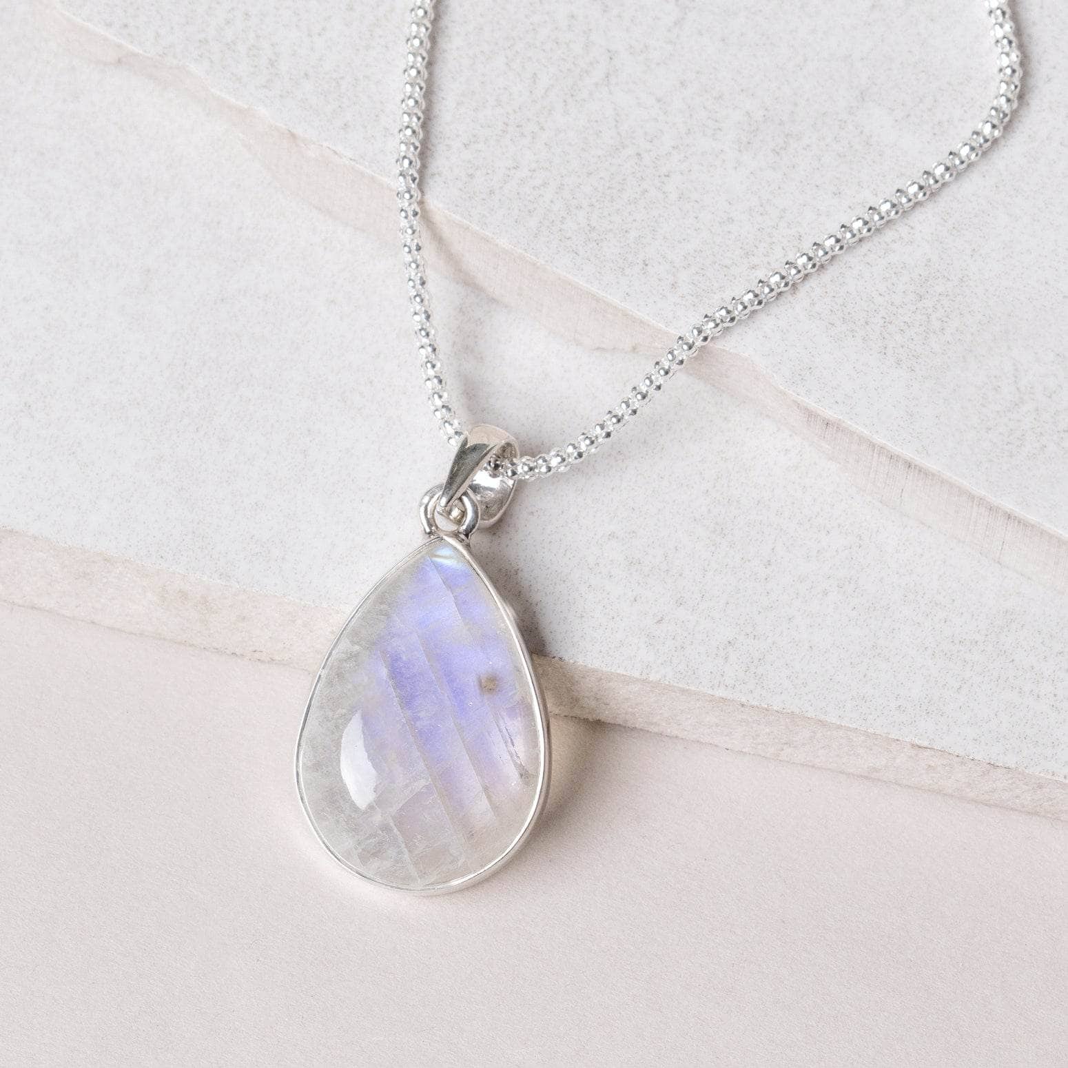 TR-570 Rainbow Moonstone Teardrop Pendant Necklace - Image 3