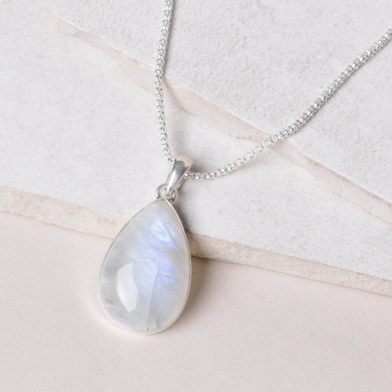 TR-572-2 Rainbow Moonstone Teardrop Pendant Necklace - Image 8