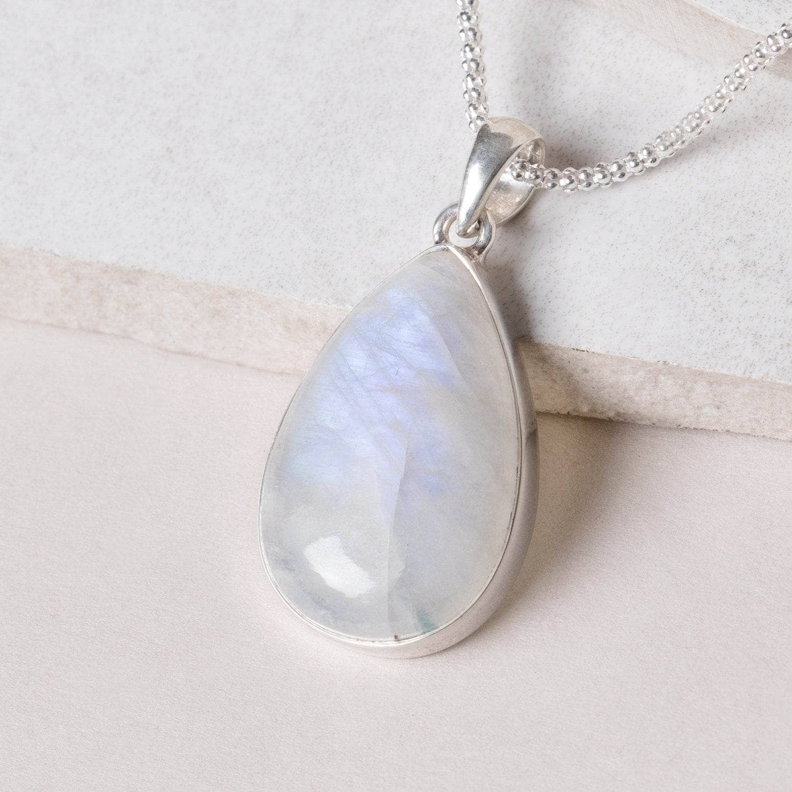 TR-572 Rainbow Moonstone Teardrop Pendant Necklace - Image 7