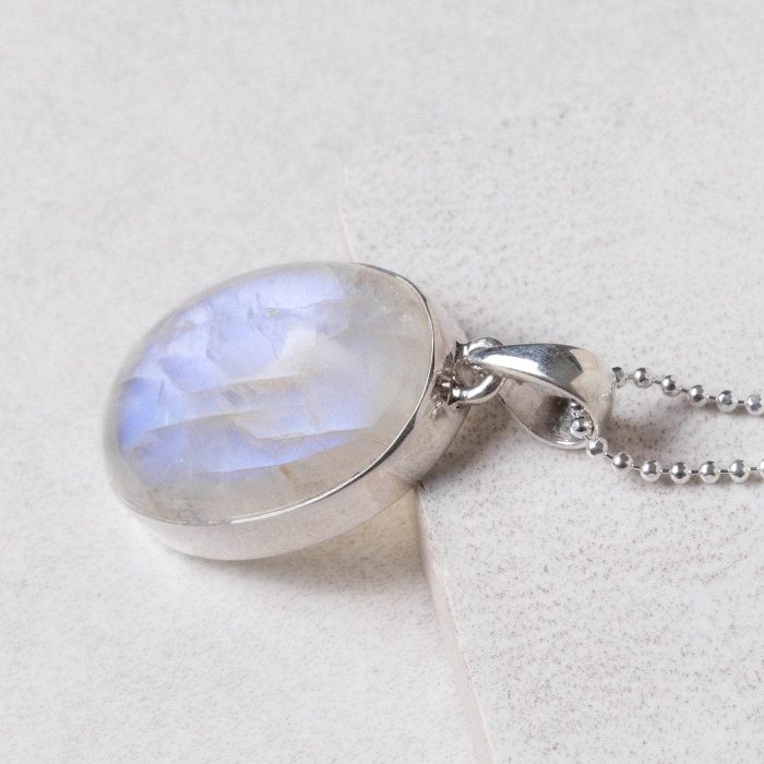 Rainbow Moonstone Oval Pendant Necklace - Image 3