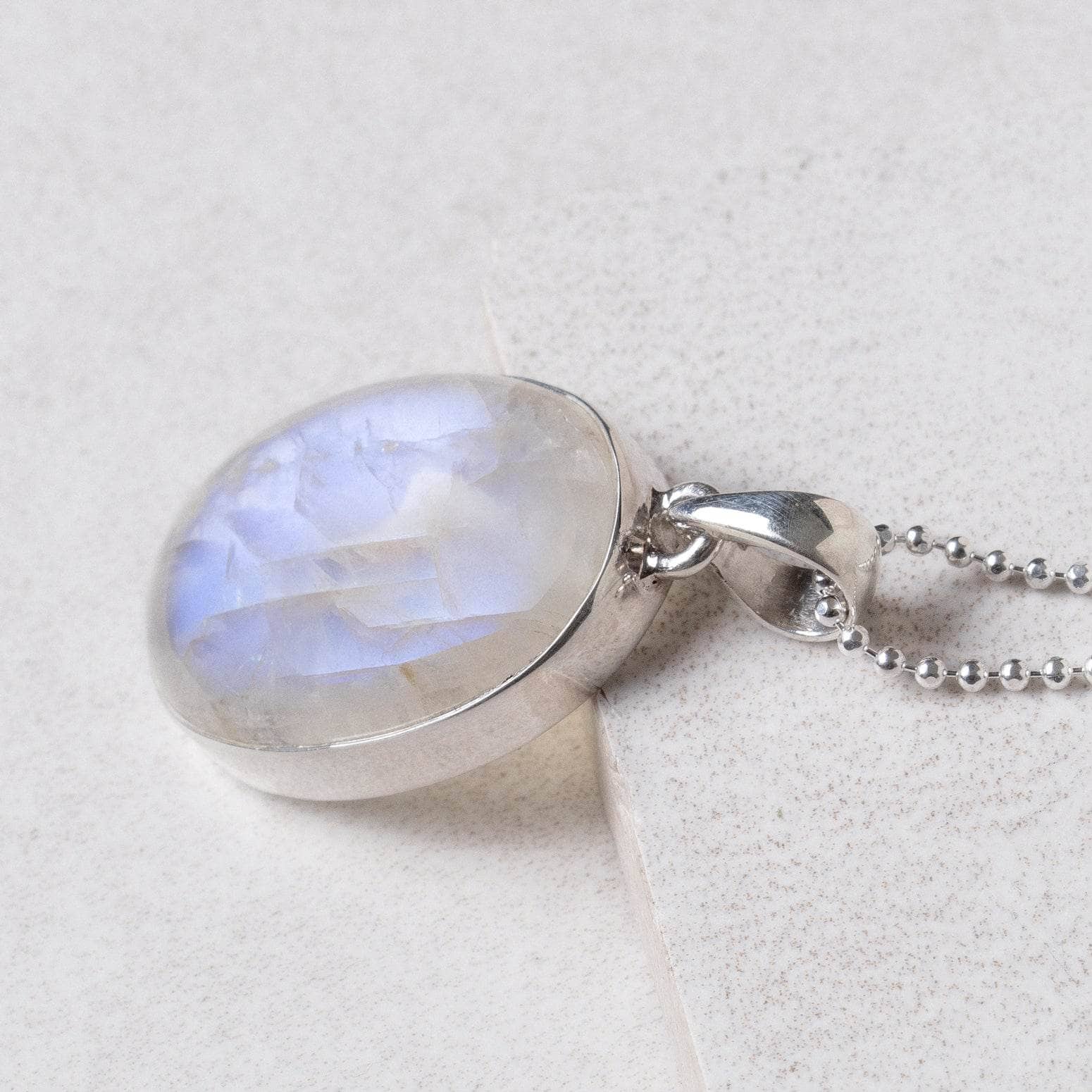 TR-574-2 Rainbow Moonstone Oval Pendant Necklace - Image 3