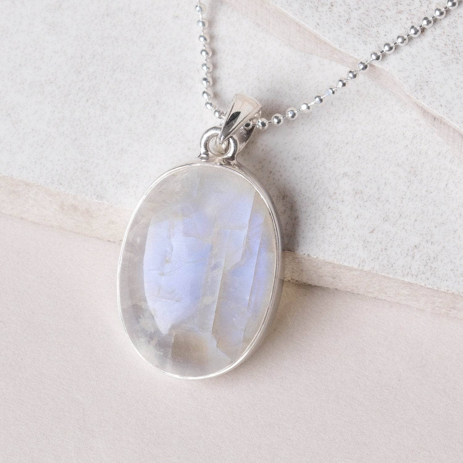 TR-574 Rainbow Moonstone Oval Pendant Necklace - Image 2