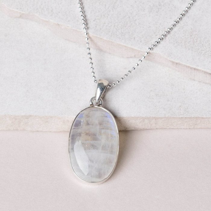 Rainbow Moonstone Oval Pendant Necklace - Image 7
