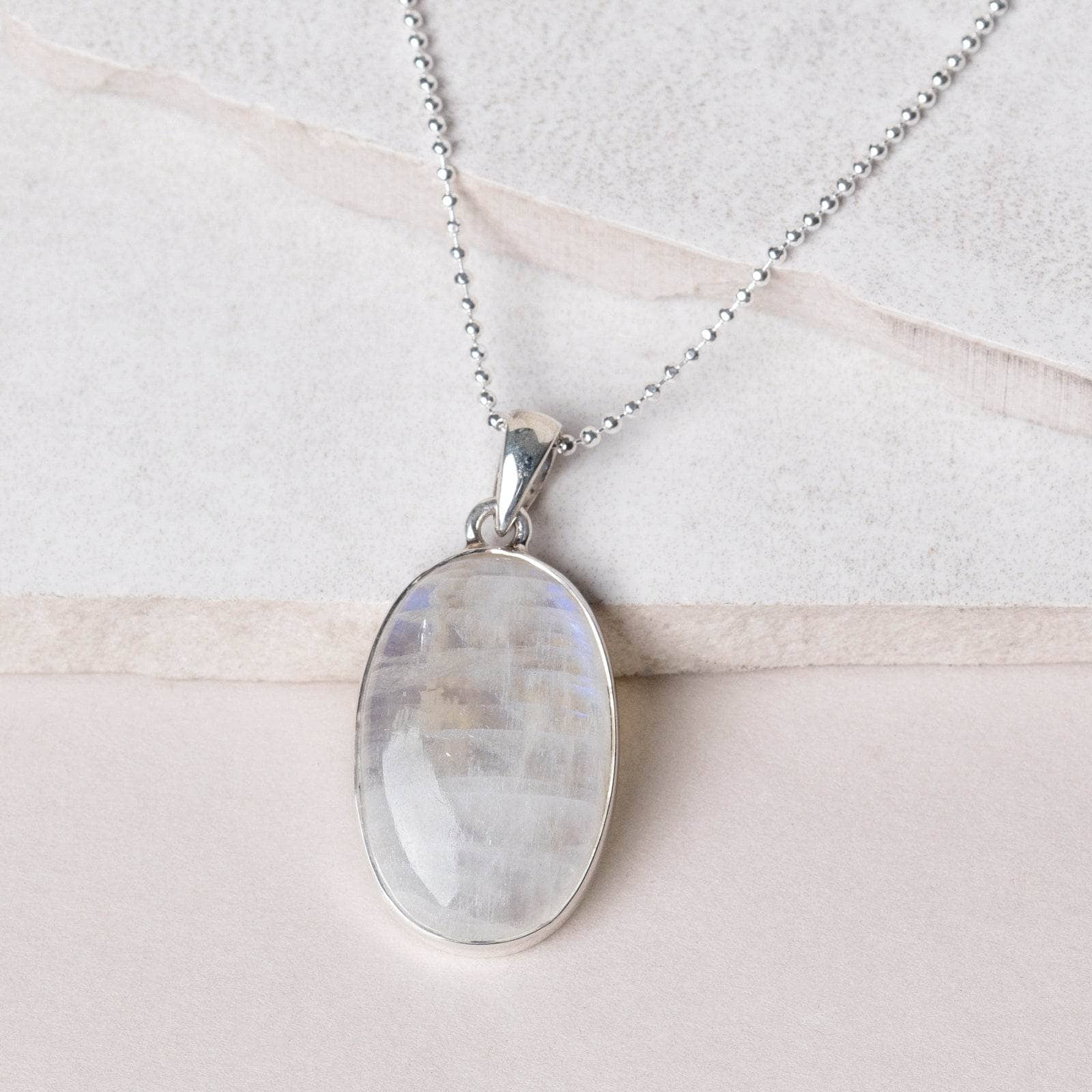 TR-575 Rainbow Moonstone Oval Pendant Necklace - Image 7