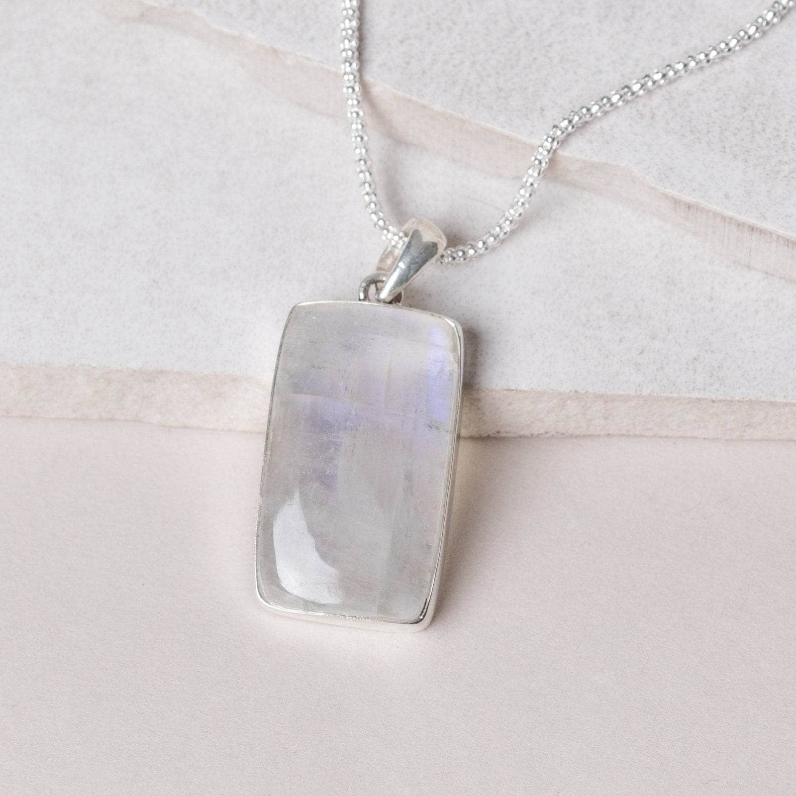 TR-576 Rainbow Moonstone Rectangle Pendant Necklace - Image 2