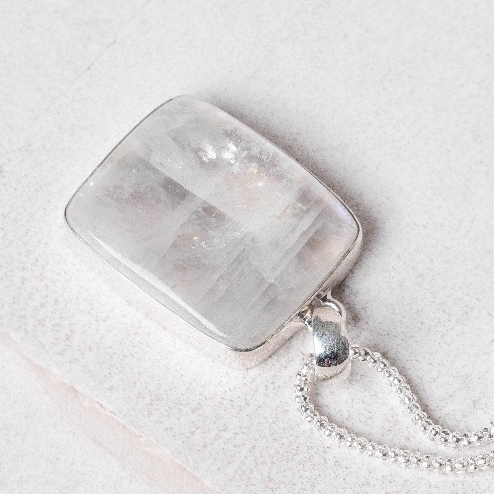TR-578-2 Rainbow Moonstone Square Pendant Necklace - Image 8