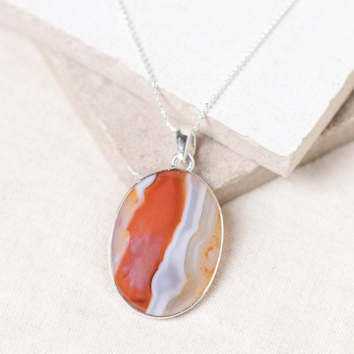 Carnelian Banded Agate Oval Pendant Necklace - Image 13
