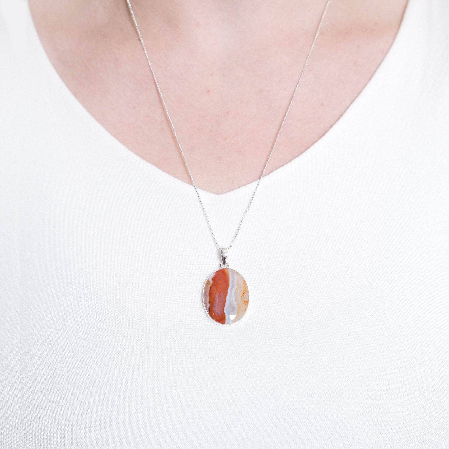 TR-BAG-1-13-RJ Carnelian Banded Agate Oval Pendant Necklace - Image 11