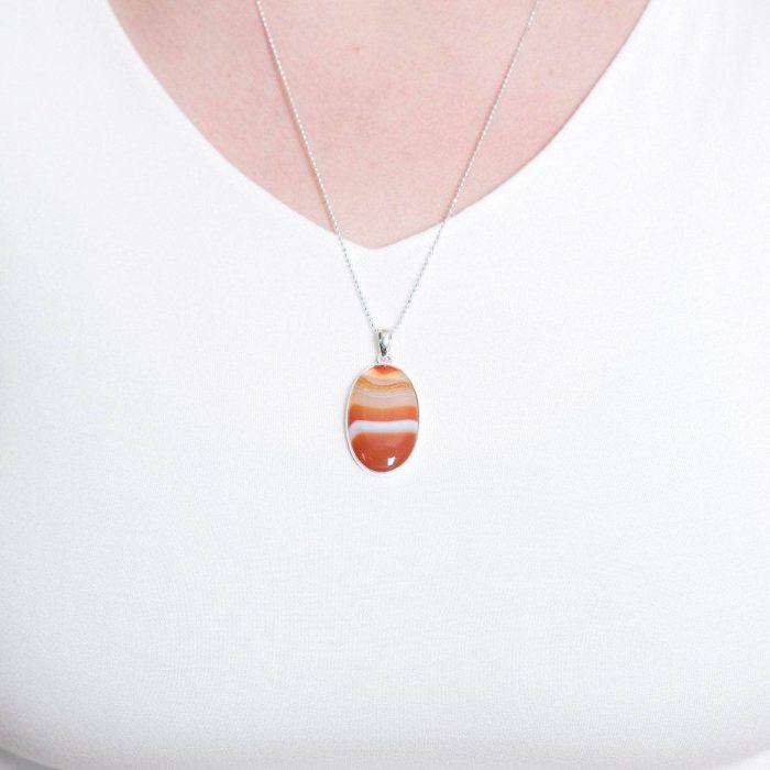 Carnelian Banded Agate Oval Pendant Necklace - Image 14