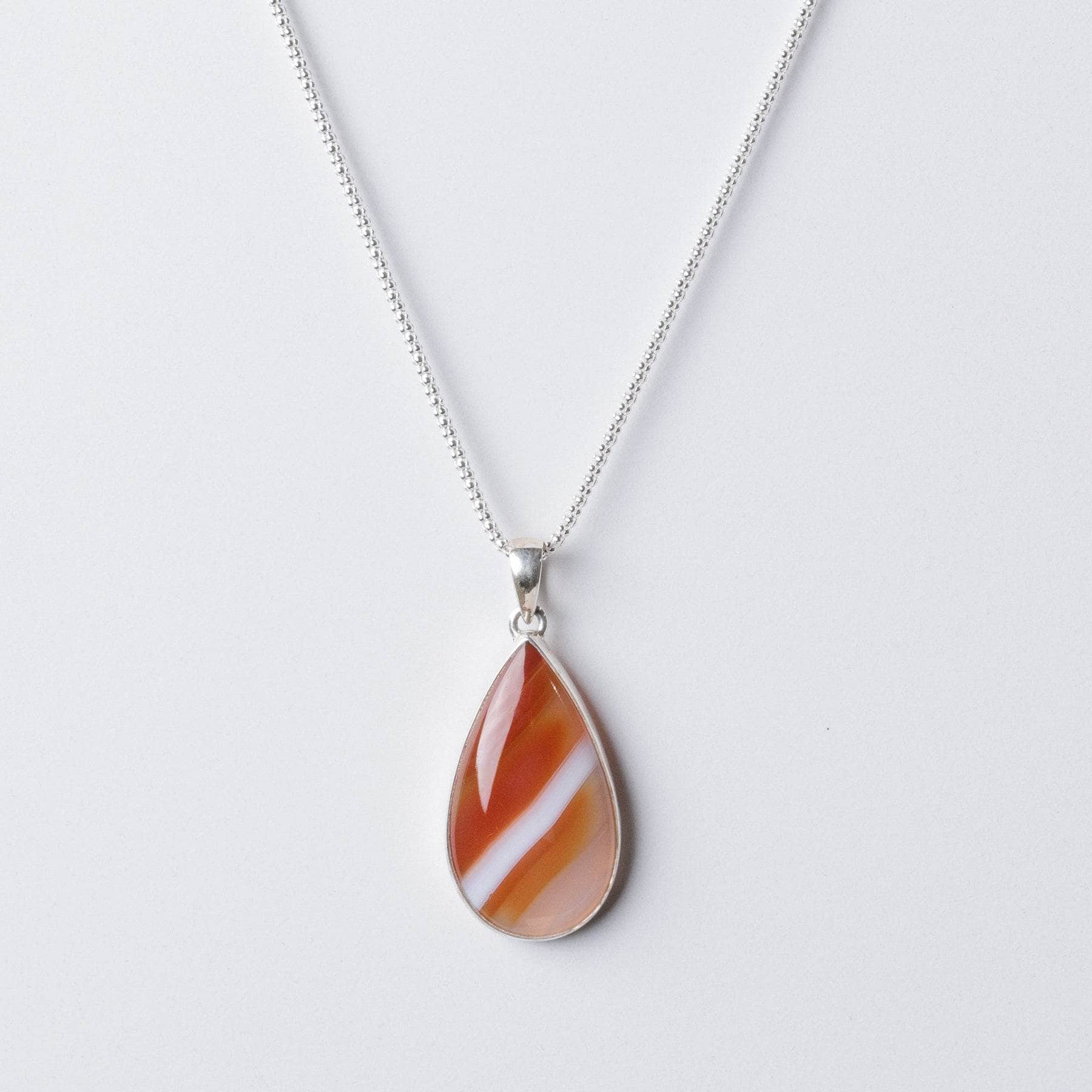 TR-BAG-1-19 Carnelian Banded Agate Teardrop Pendant Necklace - Image 2