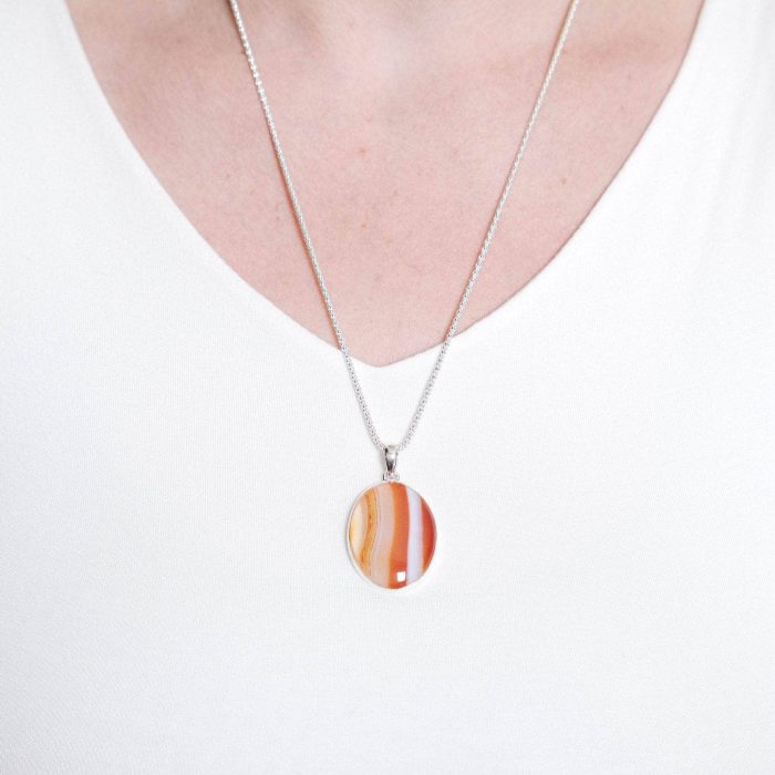 Carnelian Banded Agate Oval Pendant Necklace - Image 18