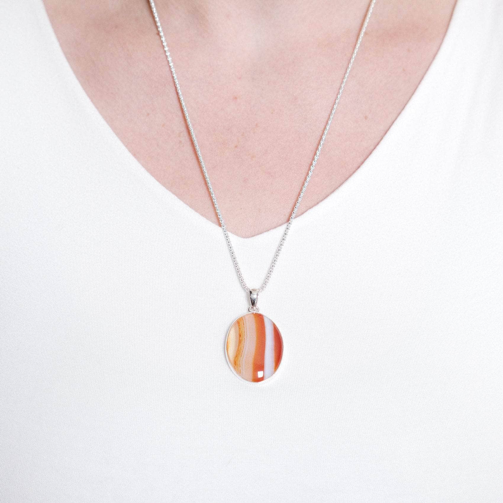 TR-BAG-1-26-RJ Carnelian Banded Agate Oval Pendant Necklace - Image 18