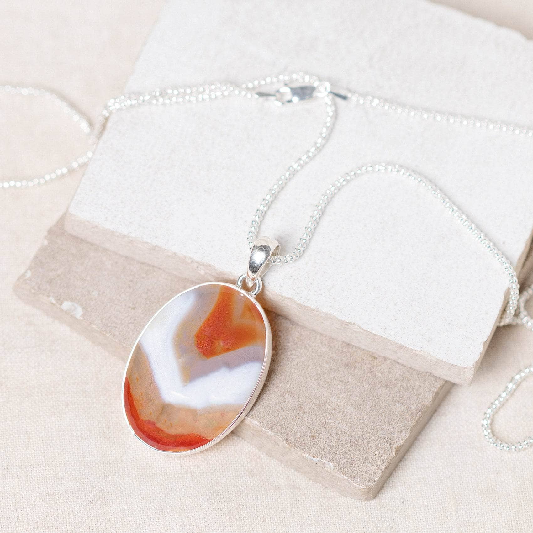 TR-BAG-1-3-RJ-2 Carnelian Banded Agate Oval Pendant Necklace - Image 2