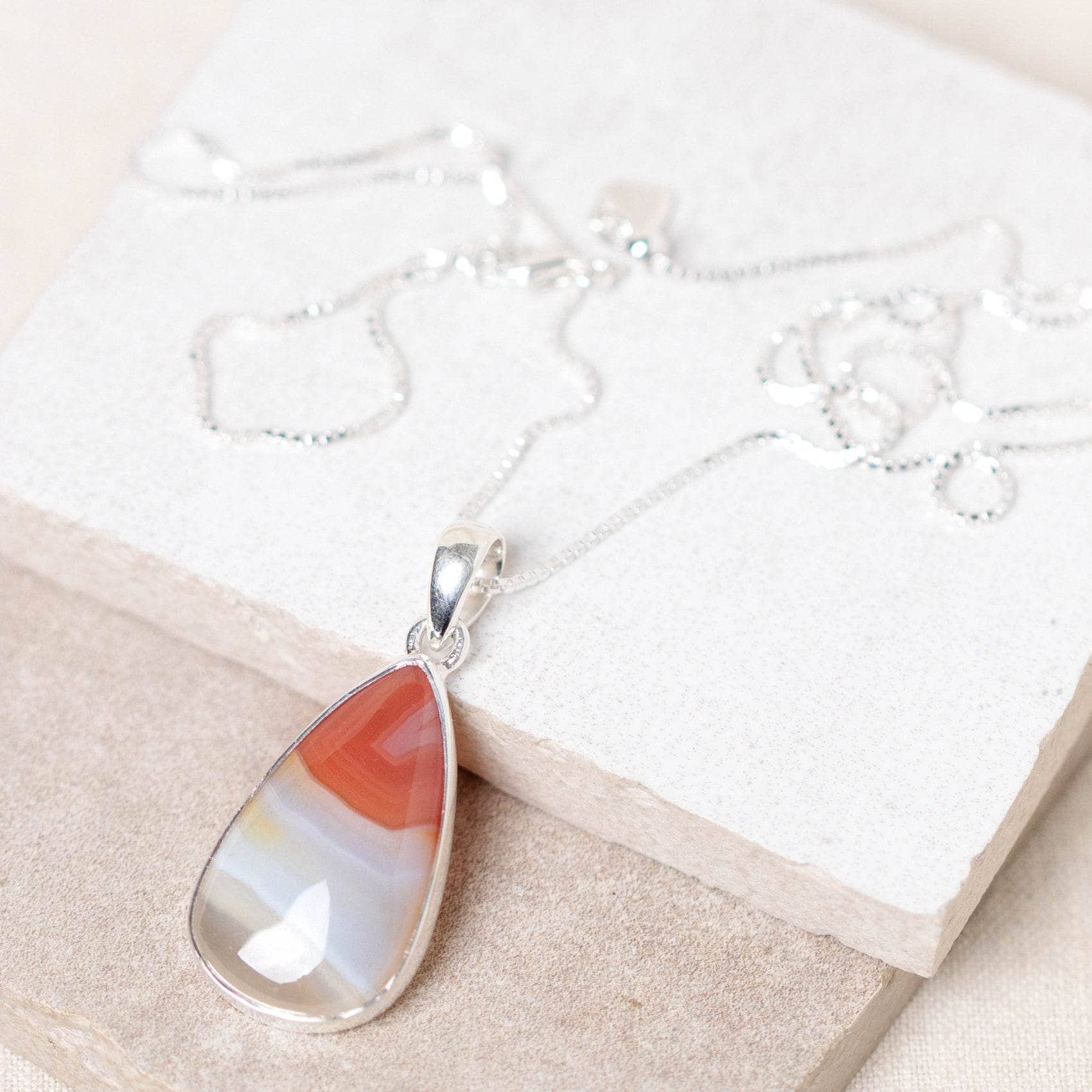 TR-BAG-1-4-RJ-1 Carnelian Banded Agate Teardrop Pendant Necklace - Image 14