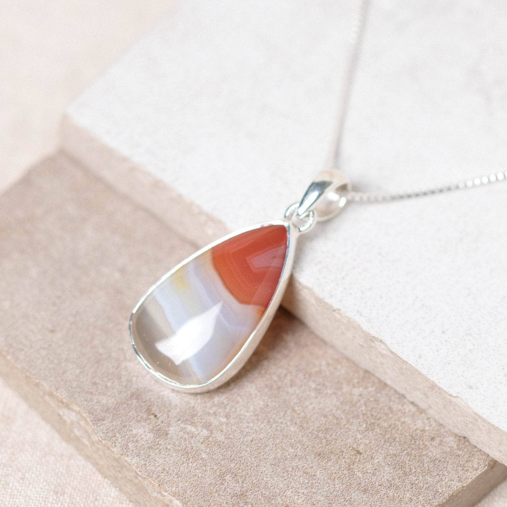 TR-BAG-1-4-RJ-2 Carnelian Banded Agate Teardrop Pendant Necklace - Image 13