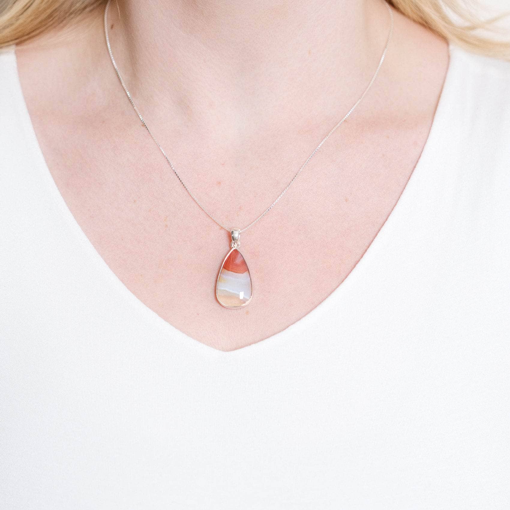 TR-BAG-1-4-RJ Carnelian Banded Agate Teardrop Pendant Necklace - Image 11