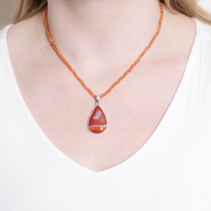 Carnelian Banded Agate Teardrop Pendant Necklace - Image 19