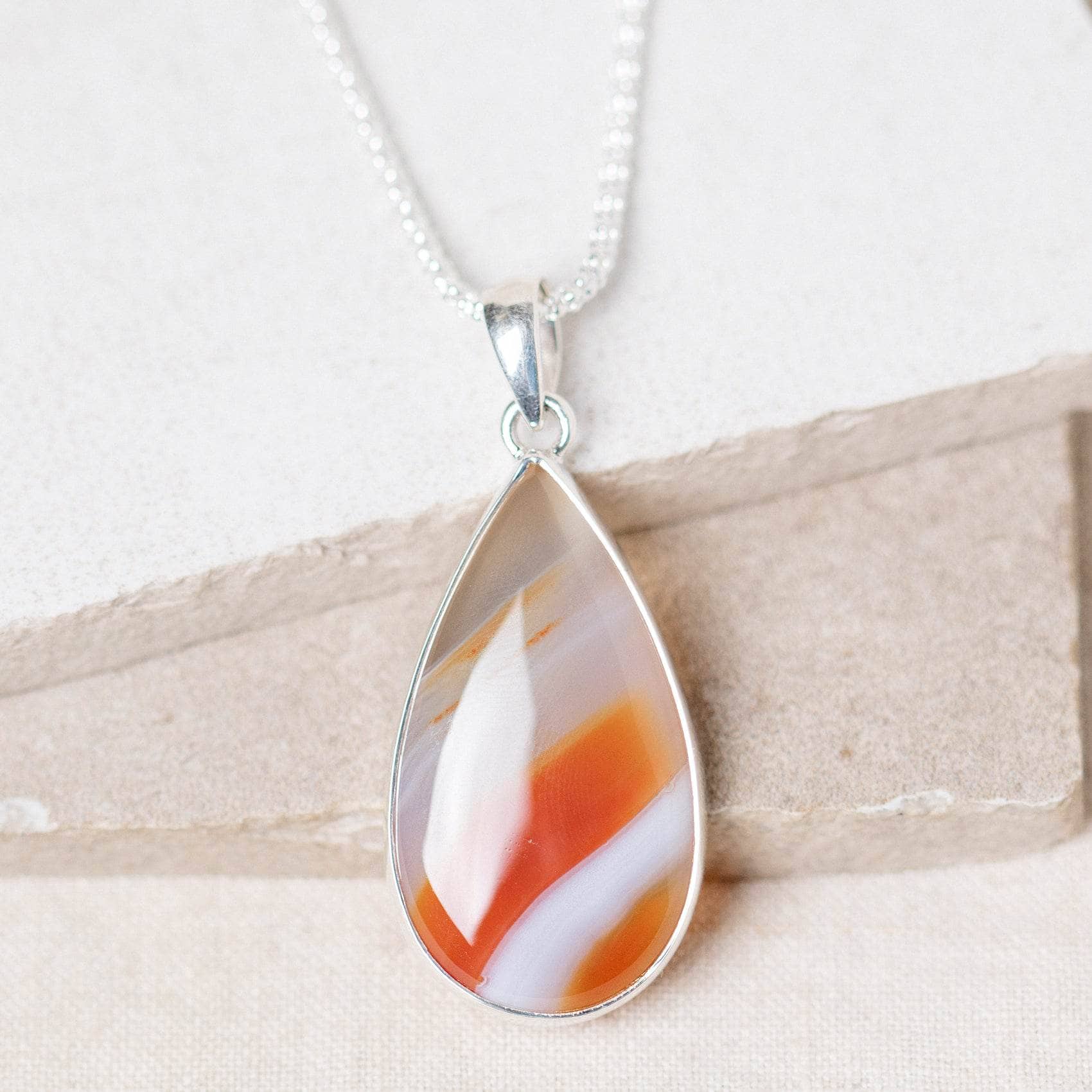 TR-BAG-1-7-RJ-1 Carnelian Banded Agate Teardrop Pendant Necklace - Image 17
