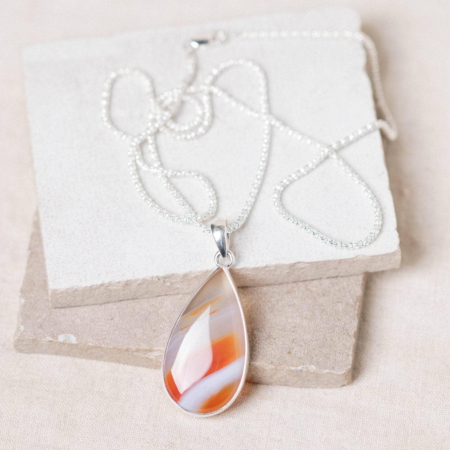 TR-BAG-1-7-RJ-2 Carnelian Banded Agate Teardrop Pendant Necklace - Image 18